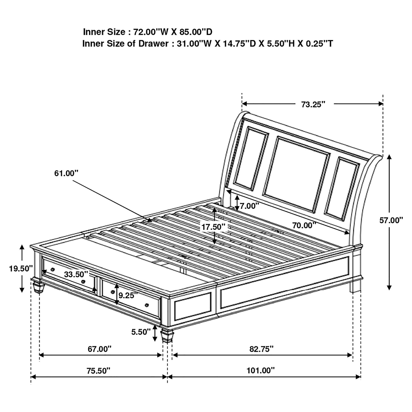 Sandy Beach Wood California King Storage Panel Bed Black