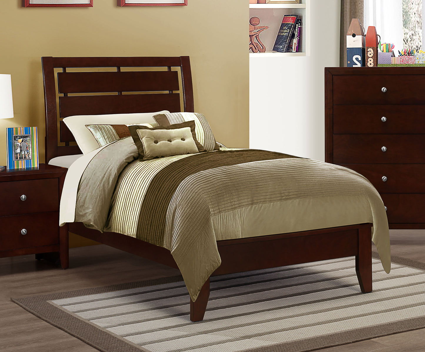 Serenity Wood Twin Panel Bed Rich Merlot