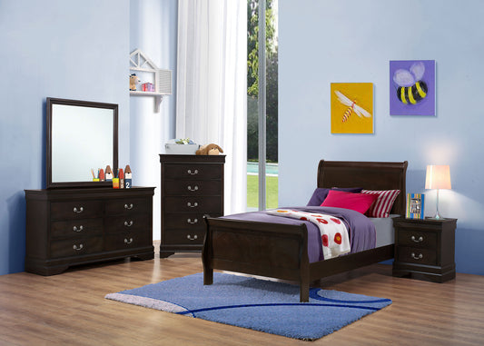 Louis Philippe Traditional Cappuccino Twin Four-Piece Bedroom Set