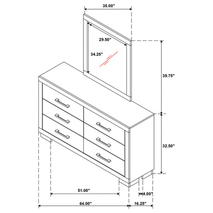 Jessica 6-drawer Dresser with Mirror Cream White