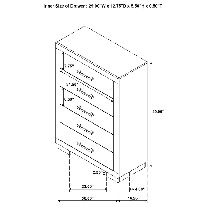 Jessica 5-drawer Bedroom Chest Cream White