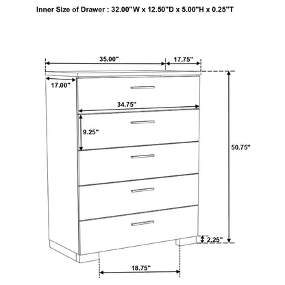 Felicity 5-piece Full Bedroom Set White High Gloss