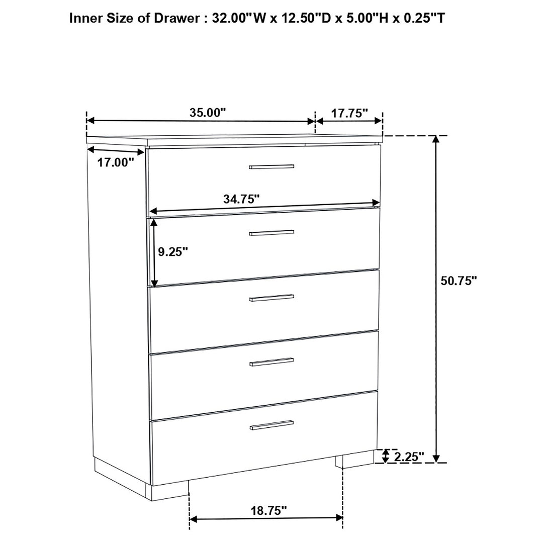 Felicity 5-piece Full Bedroom Set White High Gloss