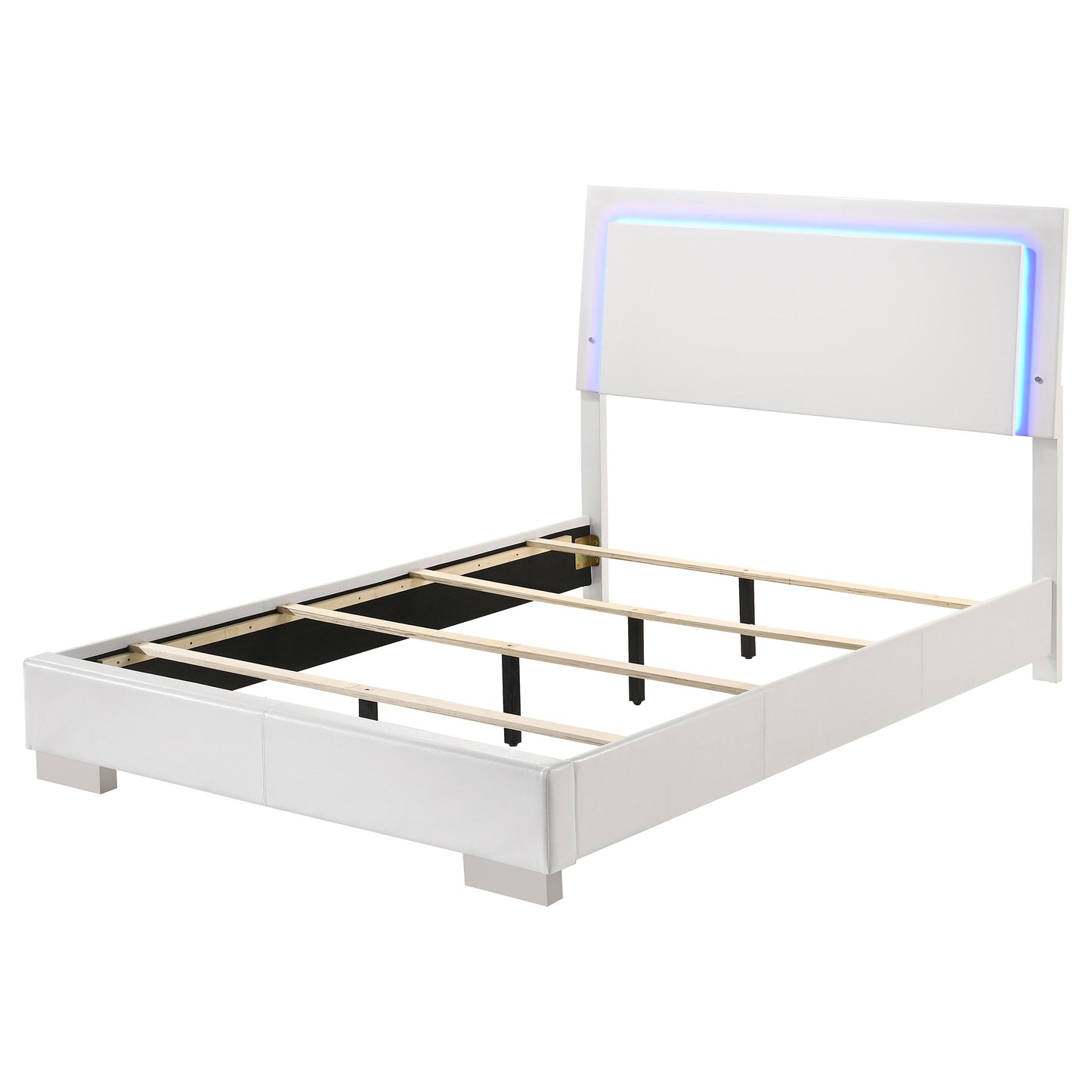 Felicity Wood Full LED Panel Bed White High Gloss