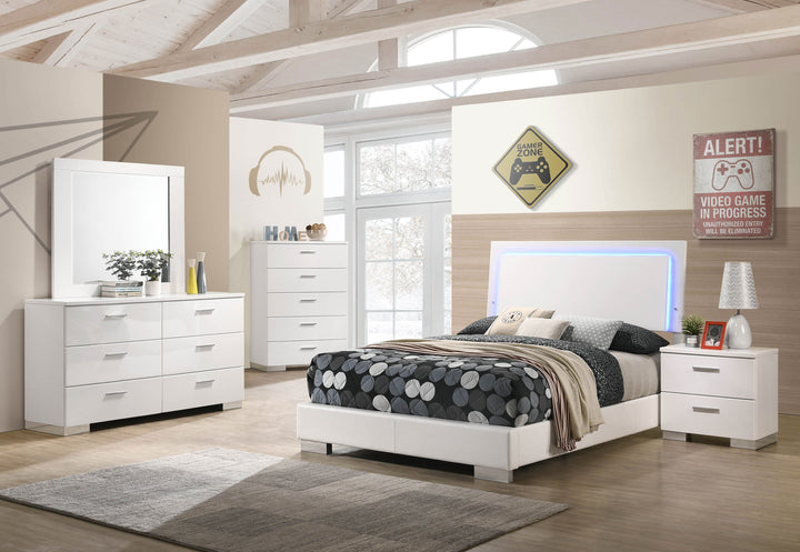 Felicity Wood Full LED Panel Bed White High Gloss