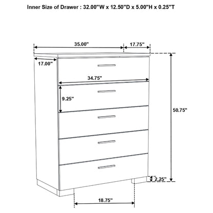 Felicity 5-piece Eastern King Bedroom Set White High Gloss