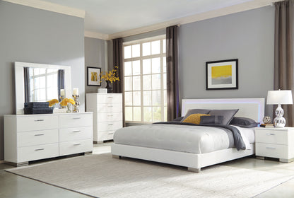 Felicity Wood Eastern King LED Panel Bed White High Gloss