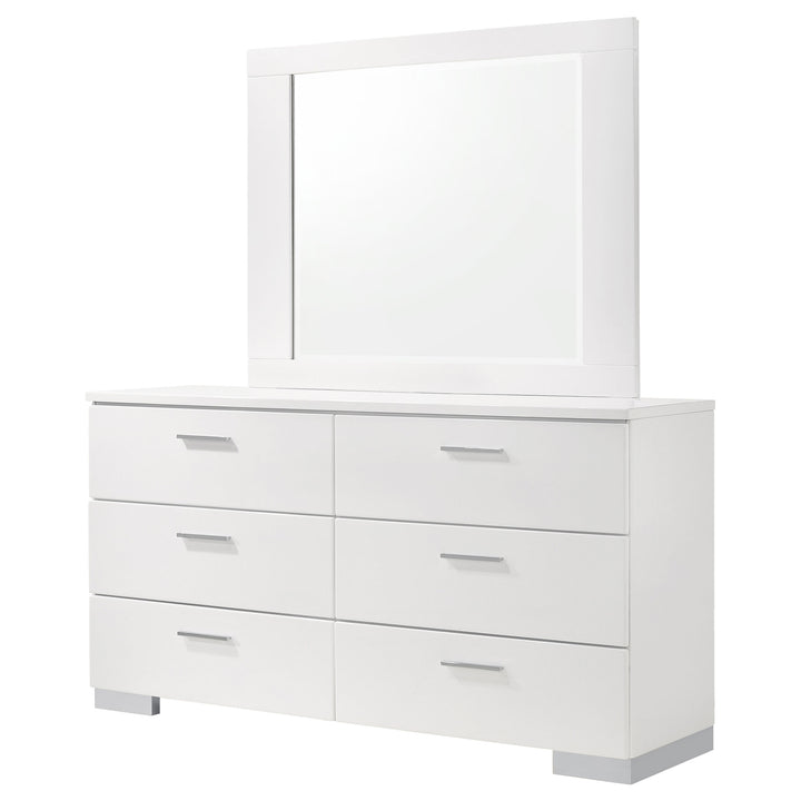 Felicity 6-drawer Wood Dresser with Mirror White High Gloss