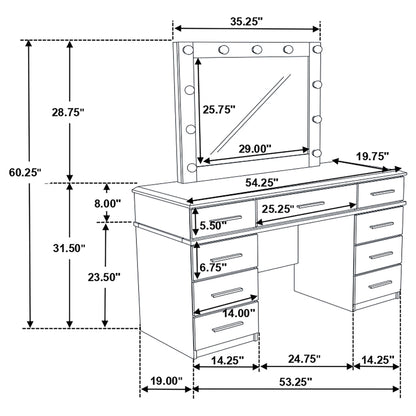 Felicity 9-drawer Vanity Table with Lighted Mirror Glossy White