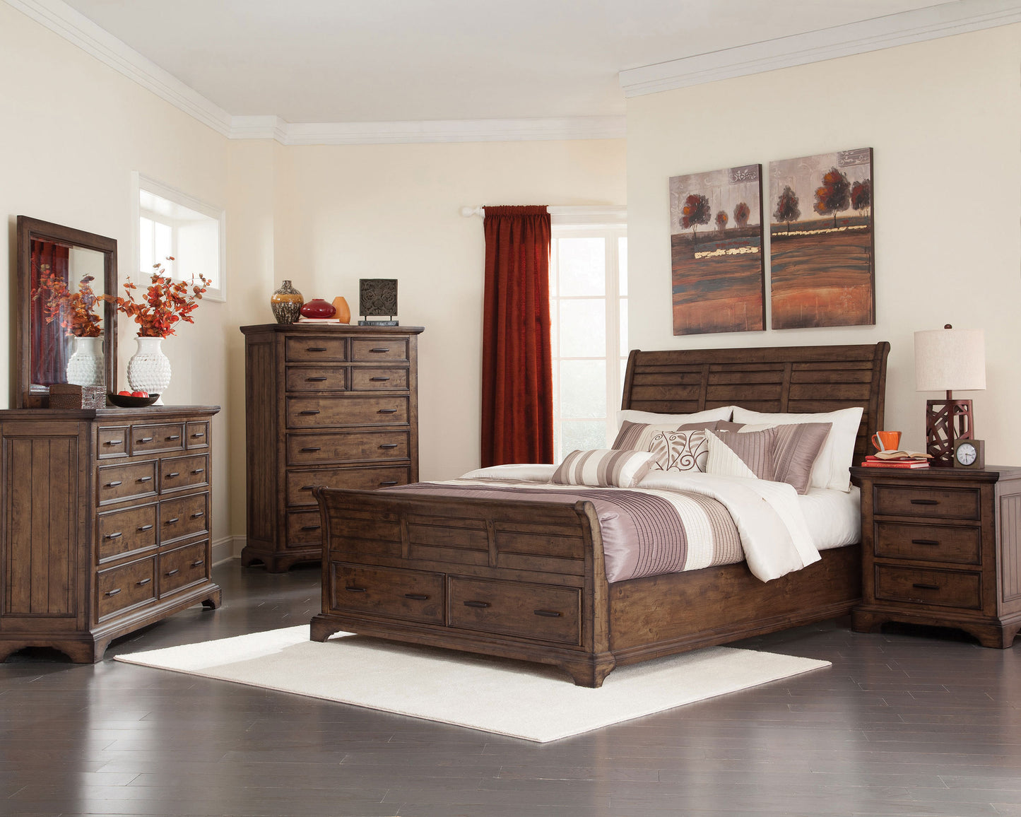 Elk Grove Eastern King Storage Sleigh Bed Vintage Bourbon