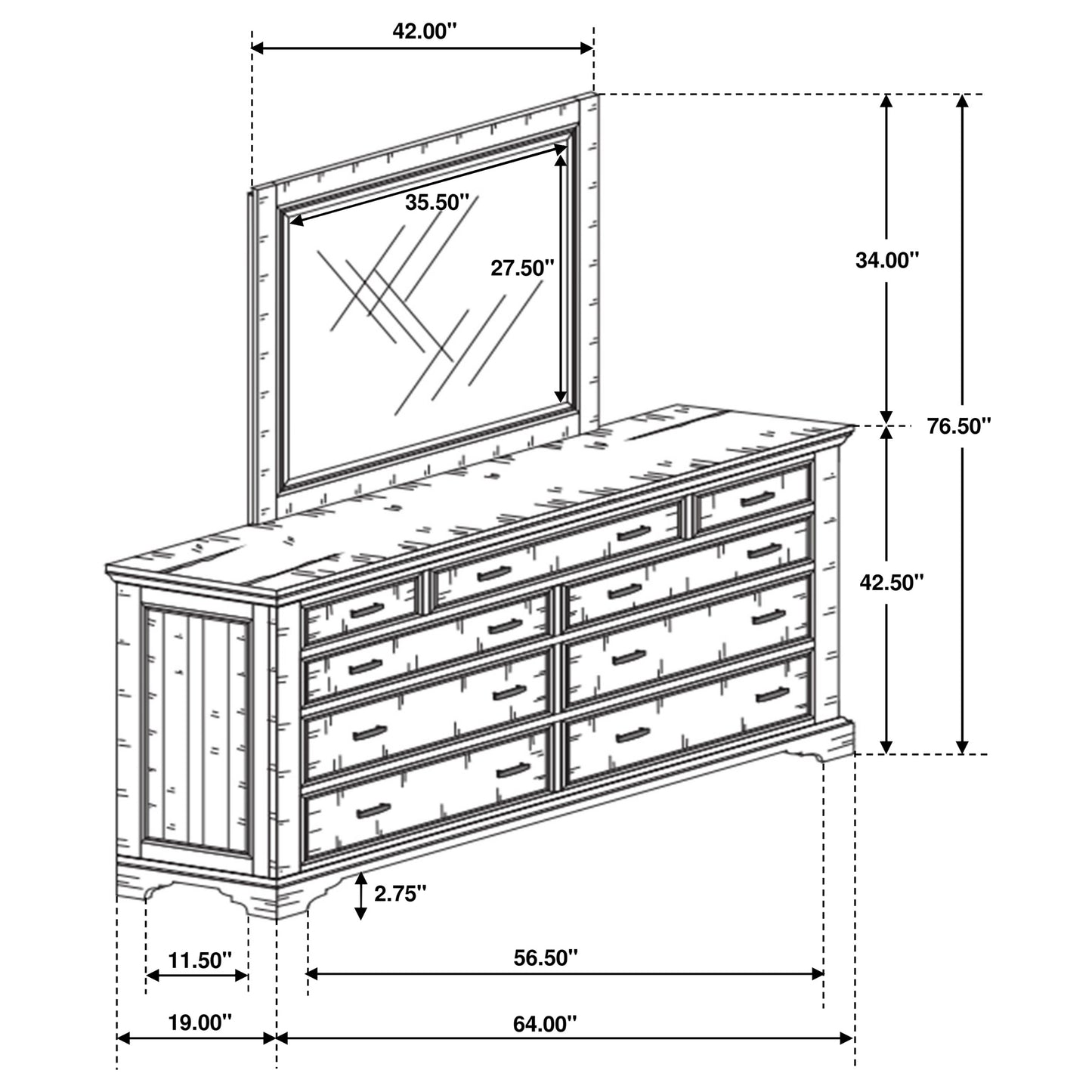 Elk Grove 9-drawer Dresser with Mirror Vintage Bourbon