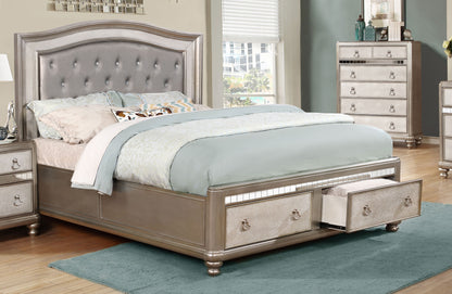 Bling Game Wood Queen Storage Panel Bed Metallic Platinum