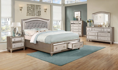 Bling Game Wood Queen Storage Panel Bed Metallic Platinum