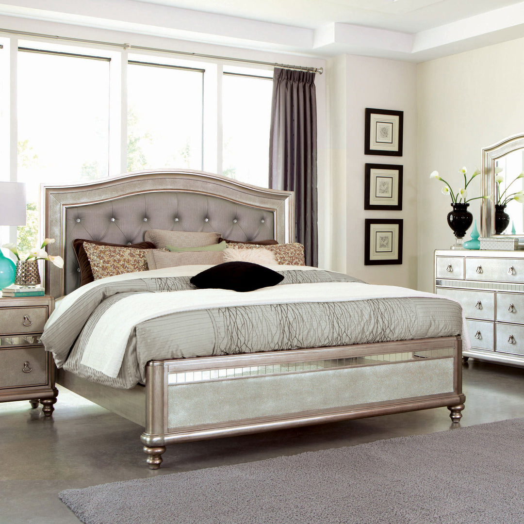 Bling Game Wood Eastern King Panel Bed Metallic Platinum