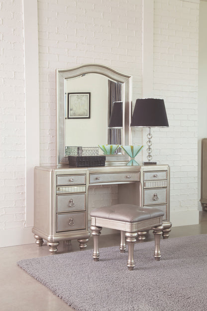 Bling Game 9-drawer Vanity Set with Stool Metallic Platinum