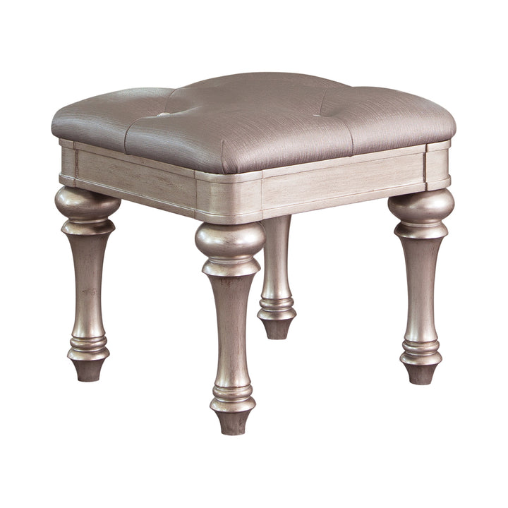 Bling Game Upholstered Vanity Stool Metallic Platinum