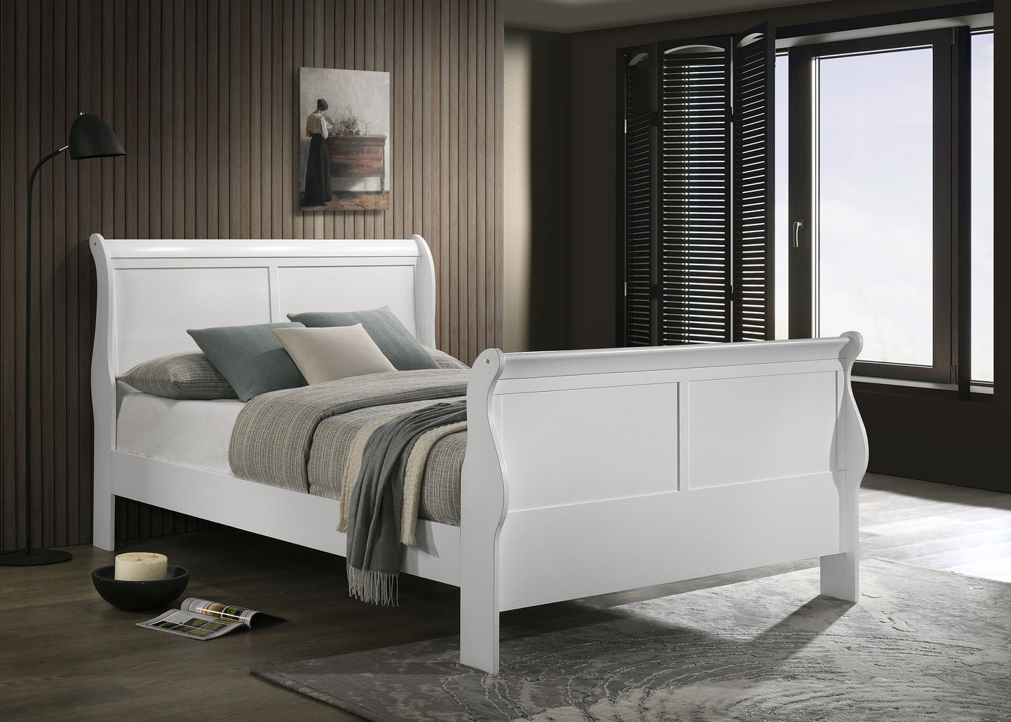 Louis Philippe Wood Full Sleigh Bed White