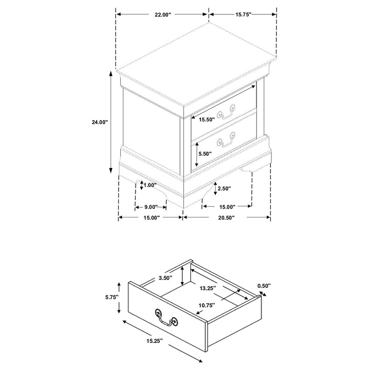 Louis Philippe 2-drawer Nightstand White