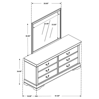 Louis Philippe 6-drawer Dresser with Mirror White