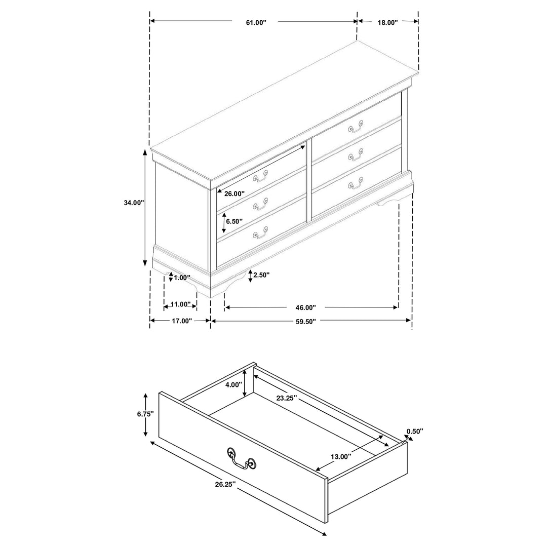 Louis Philippe 6-drawer Dresser White