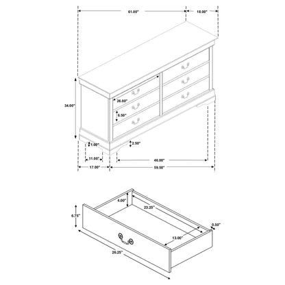 Louis Philippe 6-drawer Dresser White