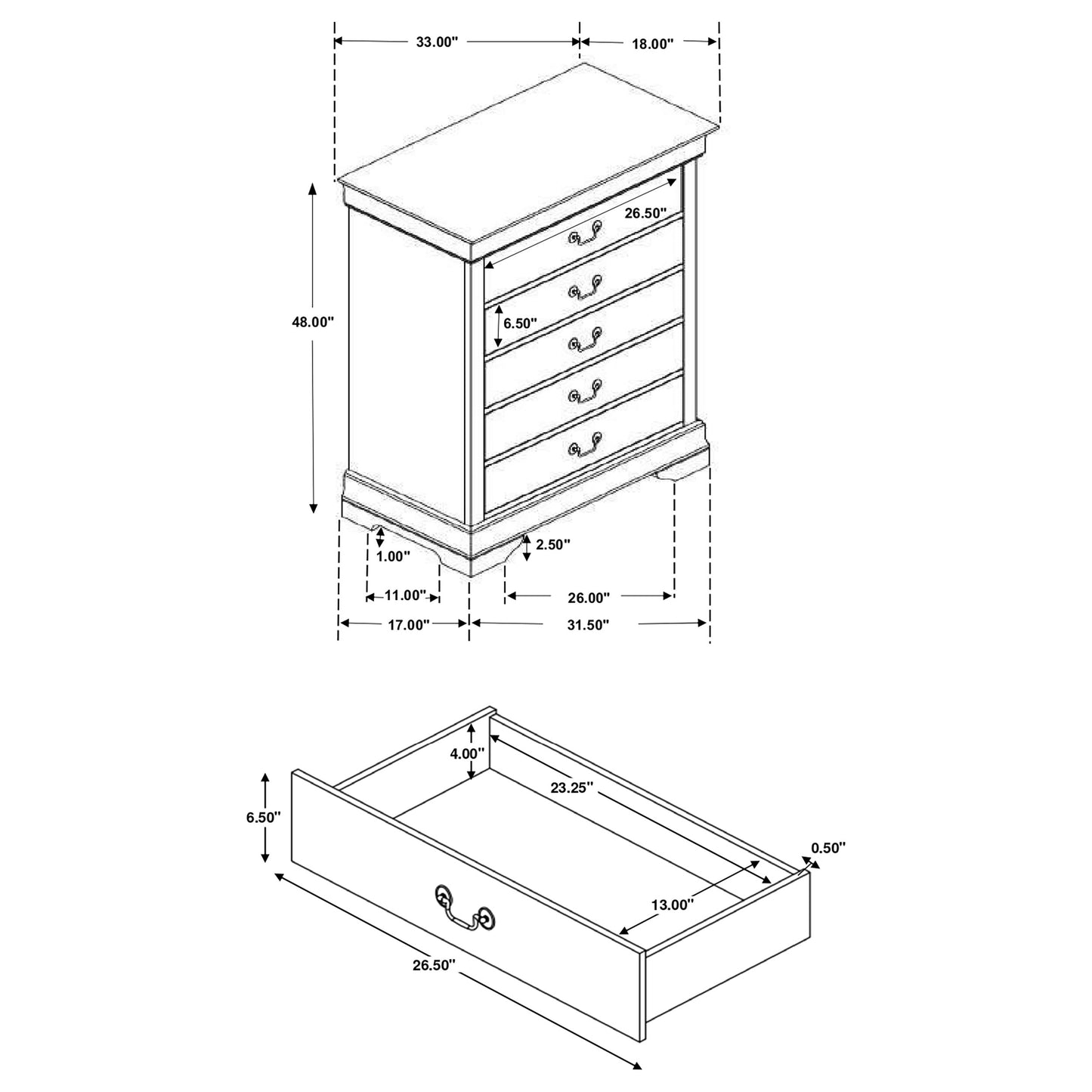 Louis Philippe 5-drawer Bedroom Chest White