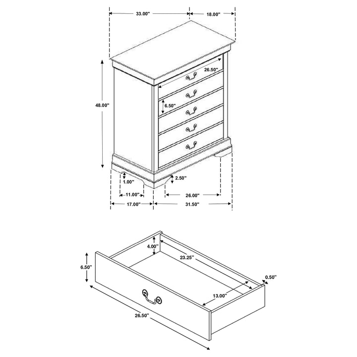 Louis Philippe 5-drawer Bedroom Chest White