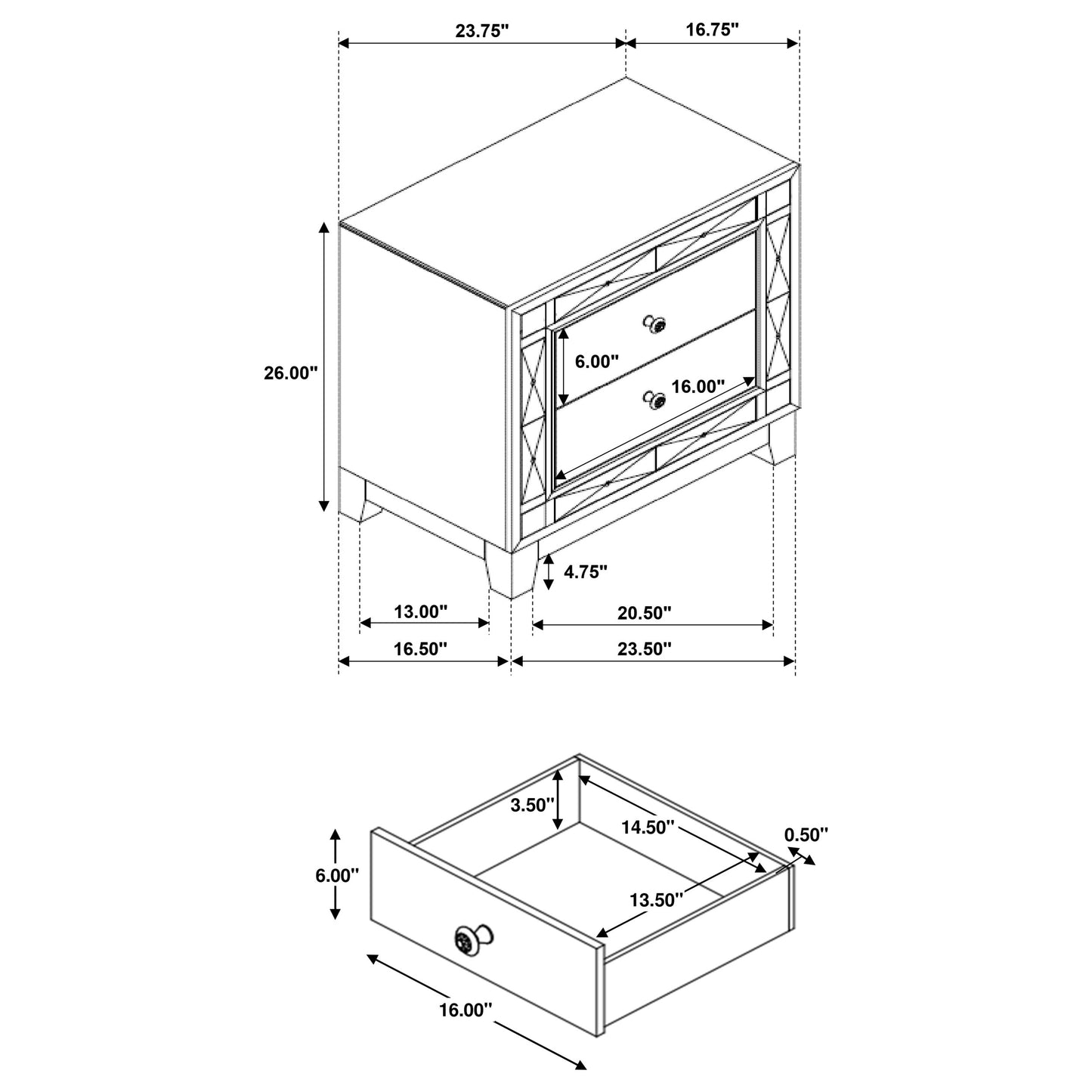 Leighton 2-drawer Nightstand Metallic Mercury