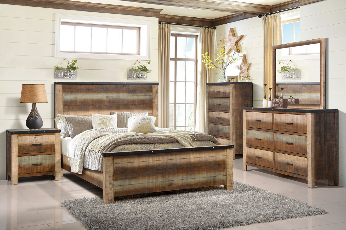 Sembene Bedroom Rustic Antique Multi-Color Eastern King Five-Piece Set