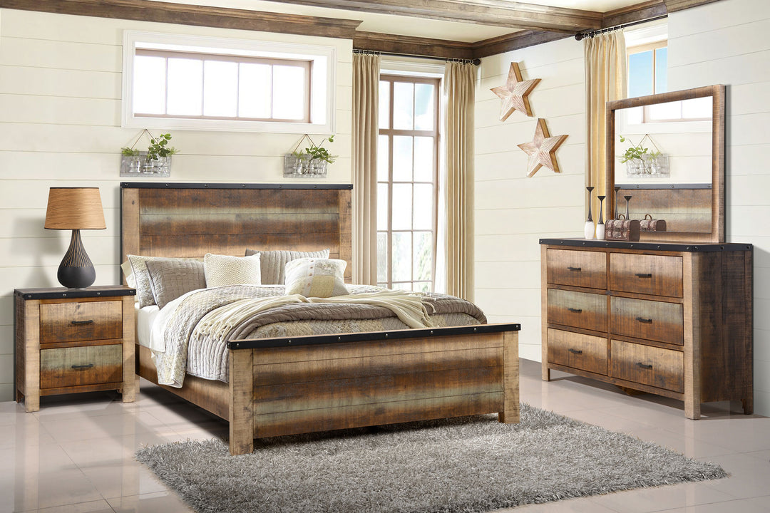 Sembene Bedroom Rustic Antique Multi-Color California King Bed Four-Piece Set