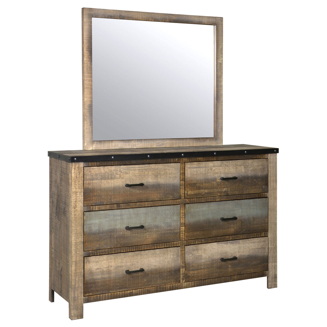 Sembene 6-drawer Dresser with Mirror Distressed Multi-Color