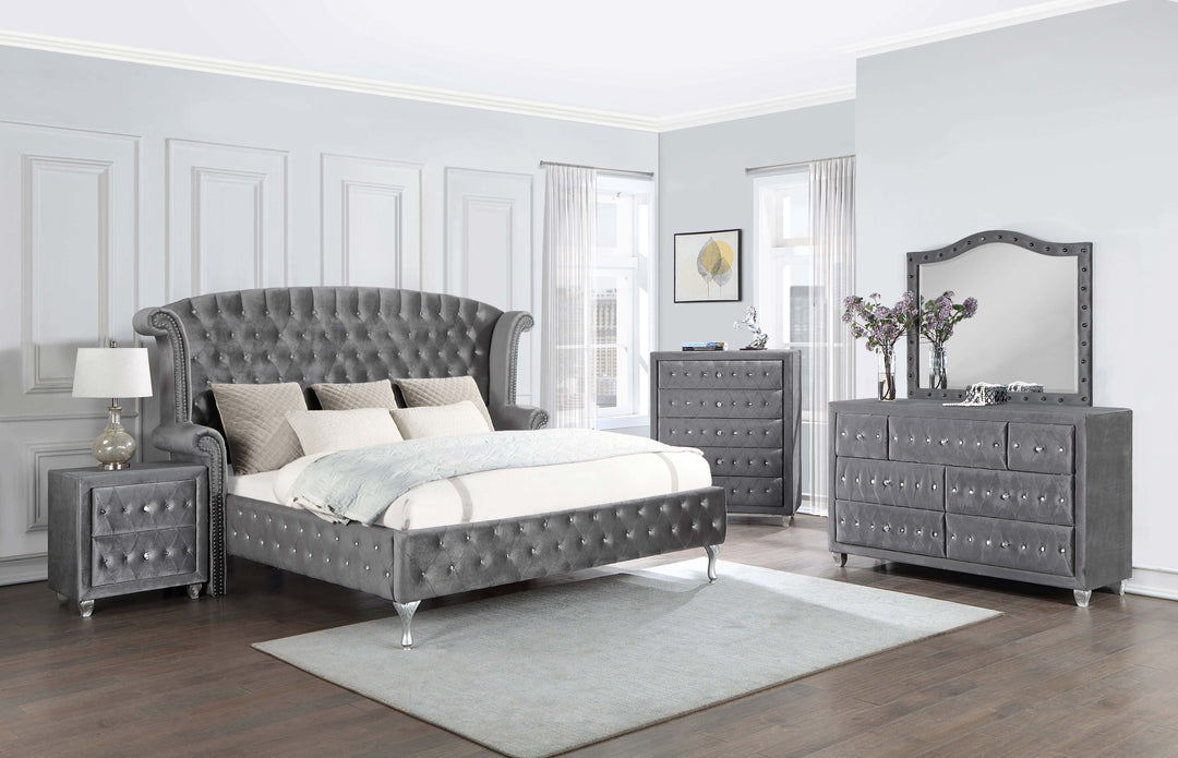 Deanna Upholstered California King Wingback Bed Grey