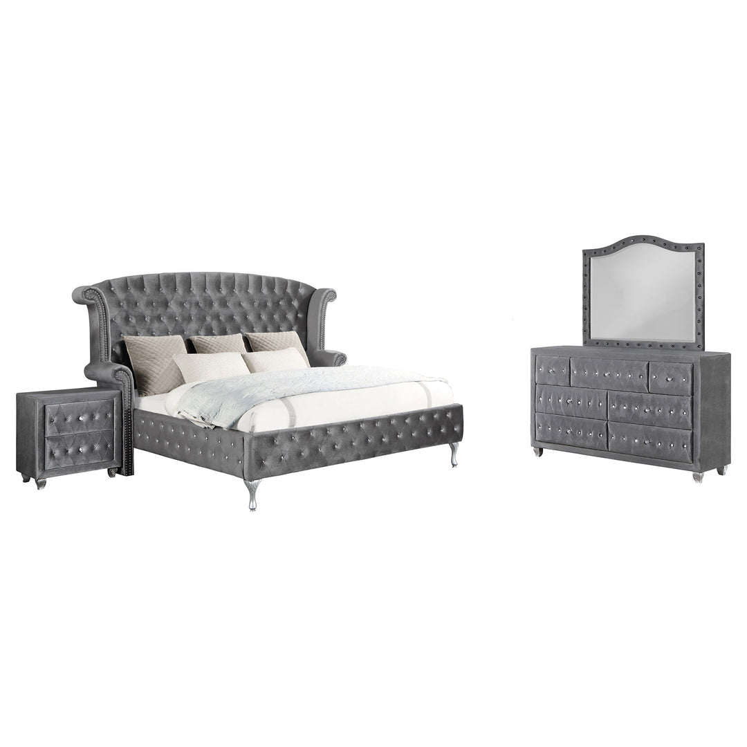 Deanna Bedroom Traditional Metallic Queen Four-Piece Set