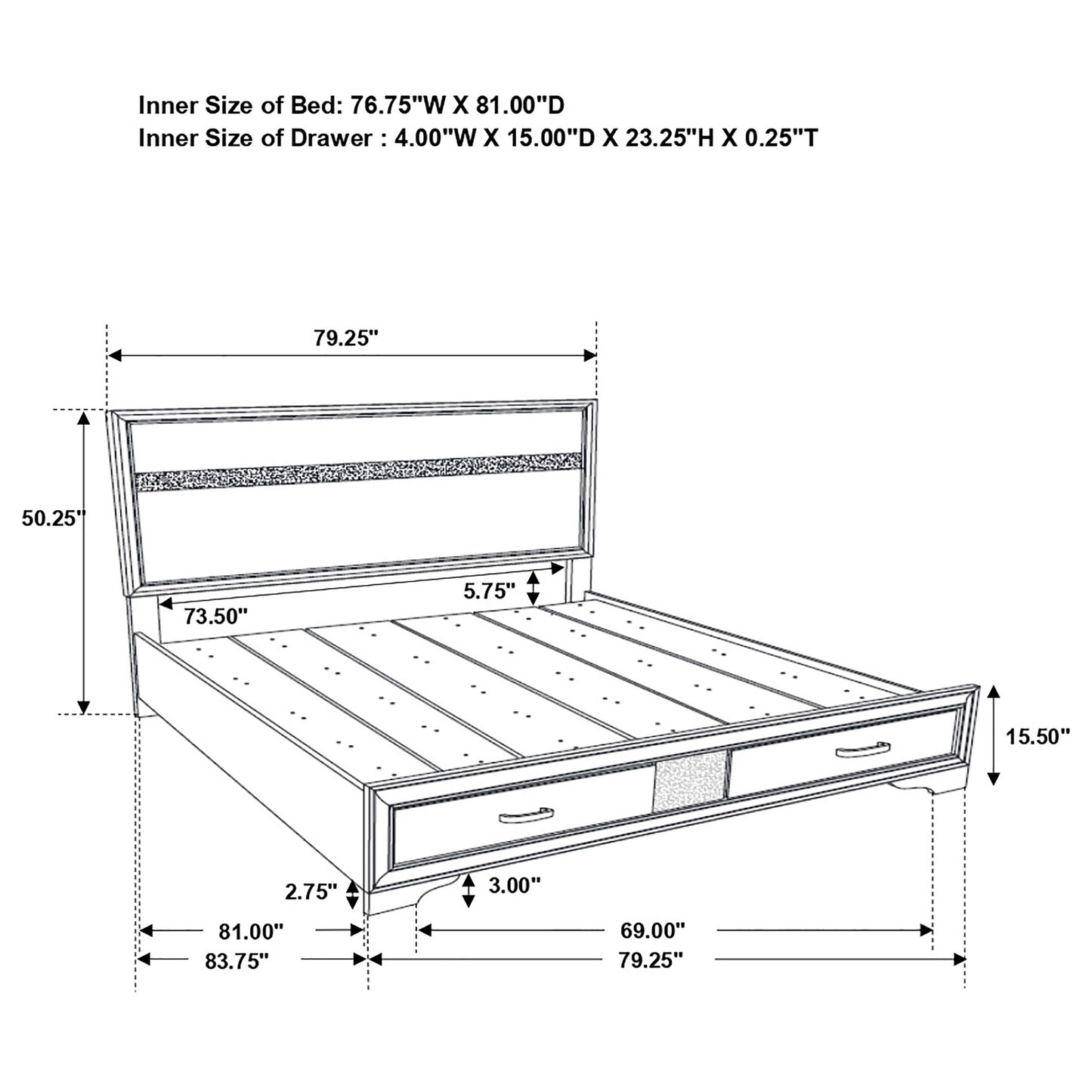 Miranda Wood Eastern King Storage Panel Bed White