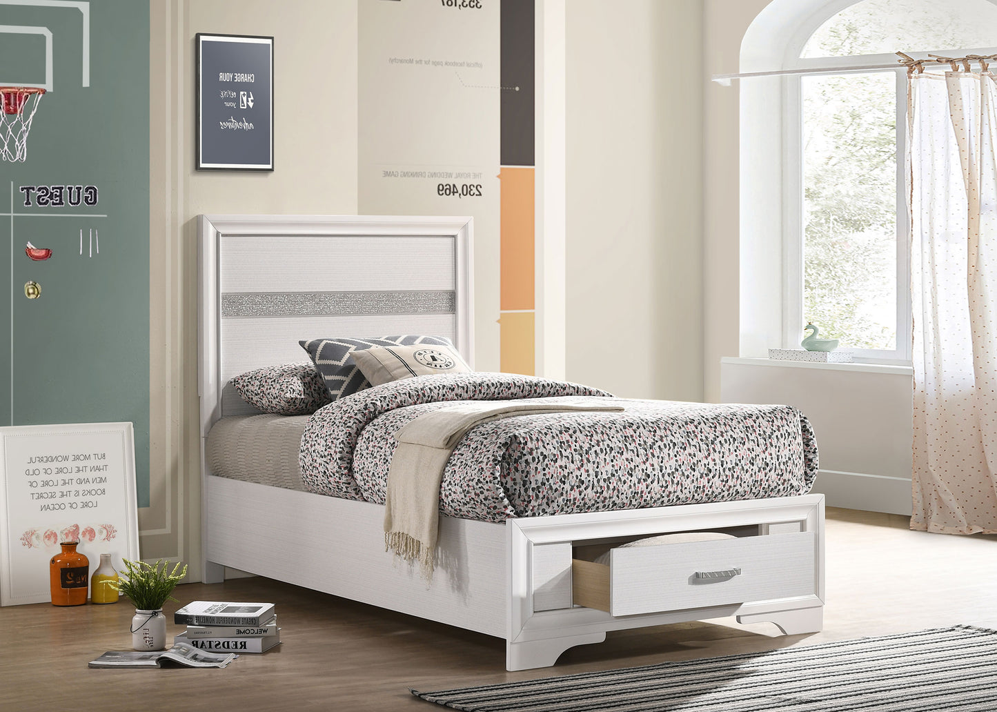 Miranda Wood Twin Storage Panel Bed White