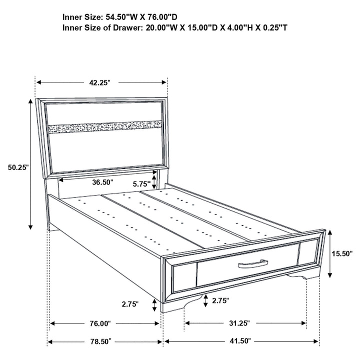 Miranda Wood Twin Storage Panel Bed White