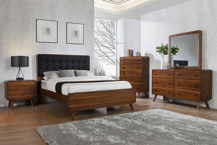 Robyn Mid-Century Modern Dark Walnut Queen Five-Piece Set