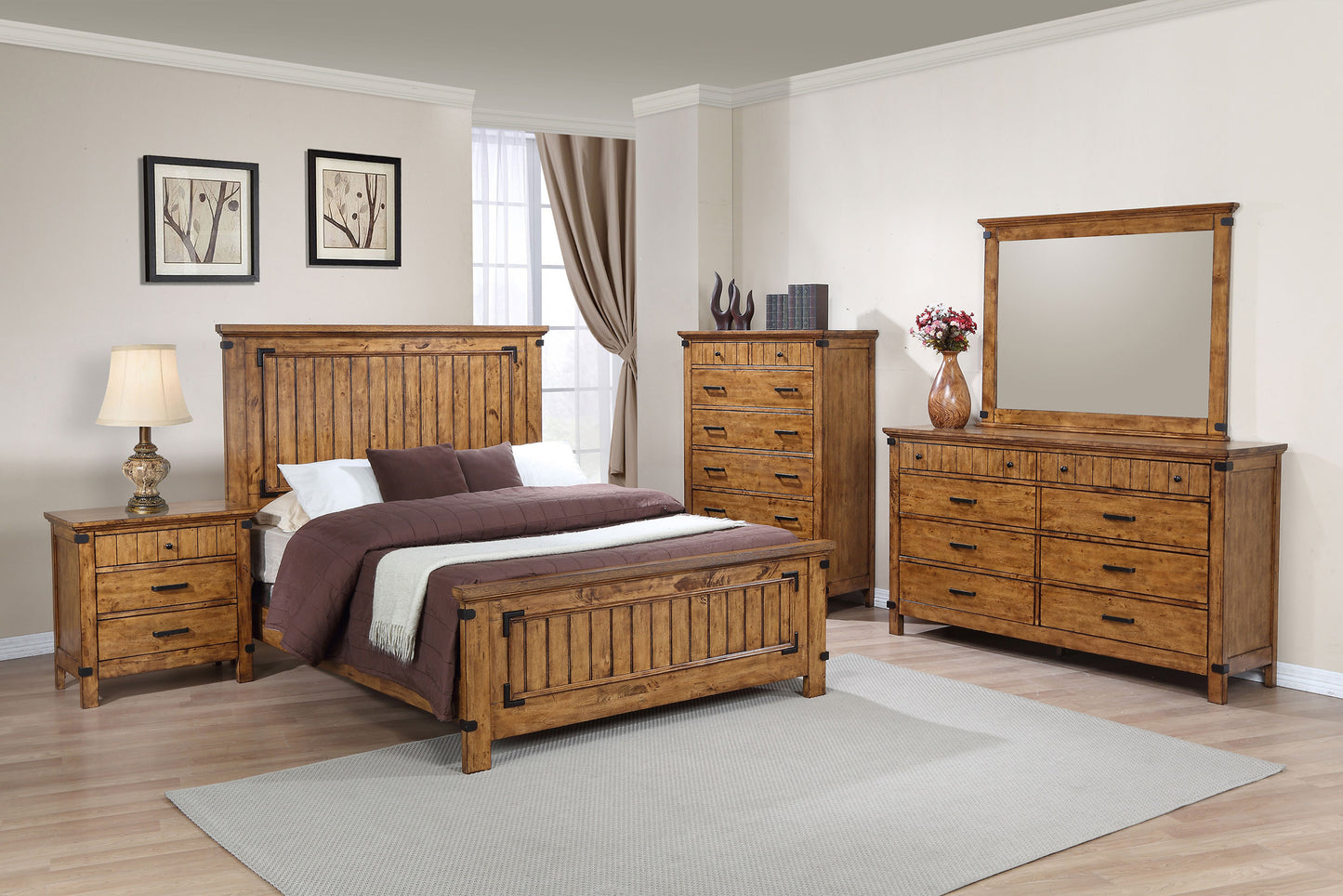 Brenner Wood Eastern King Panel Bed Rustic Honey