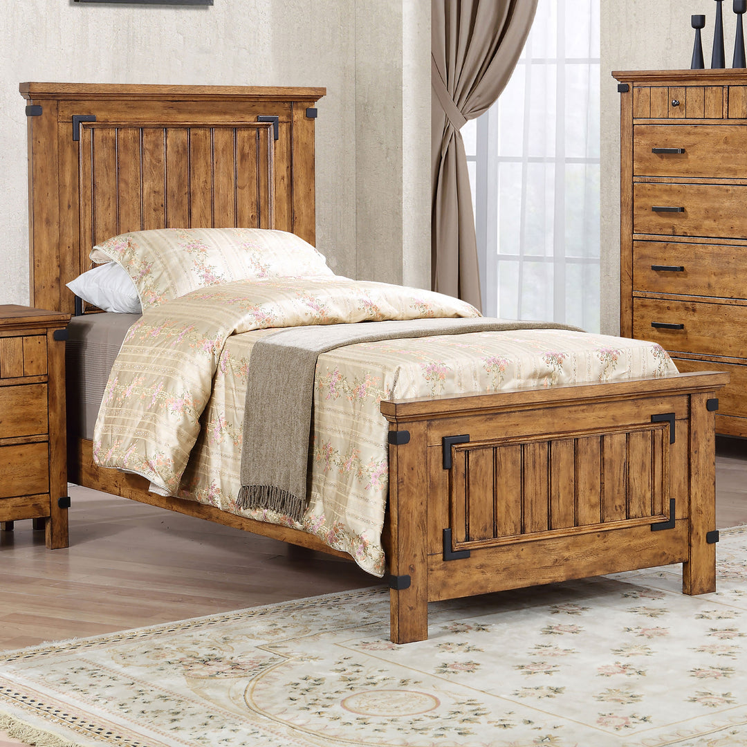 Brenner Wood Twin Panel Bed Rustic Honey