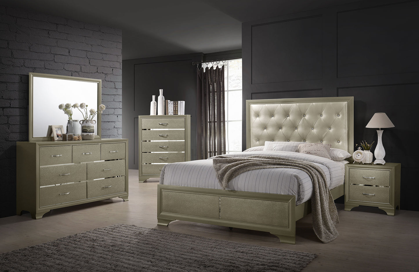 Beaumont Transitional Champagne Eastern King Five-Piece Set