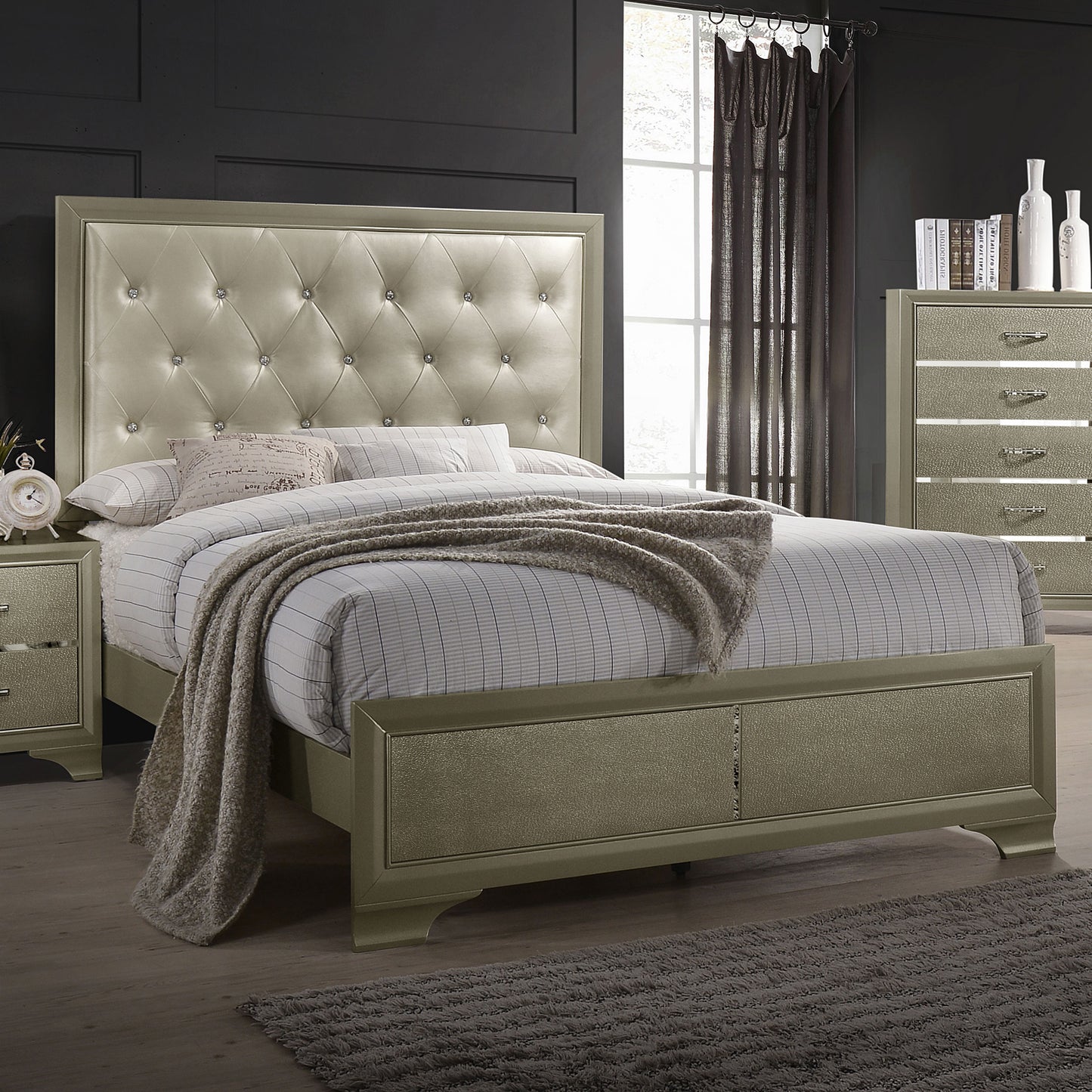 Beaumont Wood Queen Panel Bed Champagne