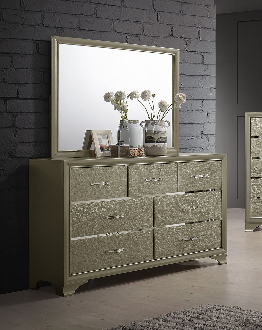 Beaumont 7-drawer Dresser with Mirror Champagne