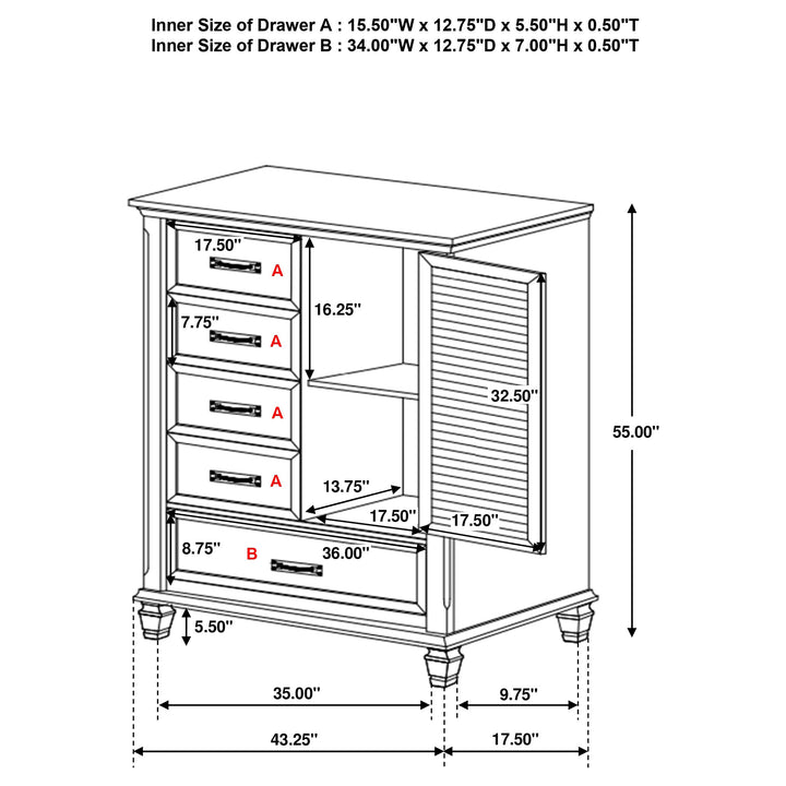 Franco 5-drawer Door Chest Distressed White