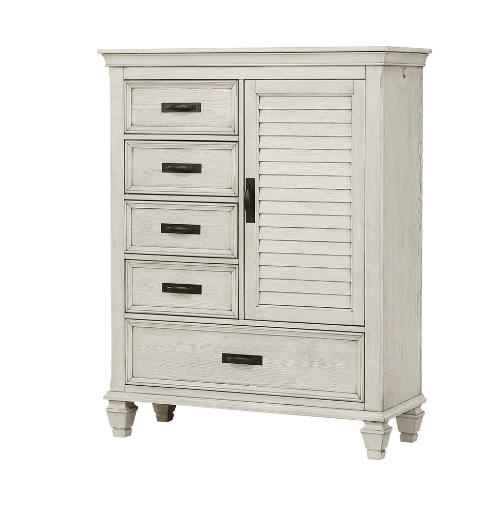 Franco 5-drawer Door Chest Distressed White