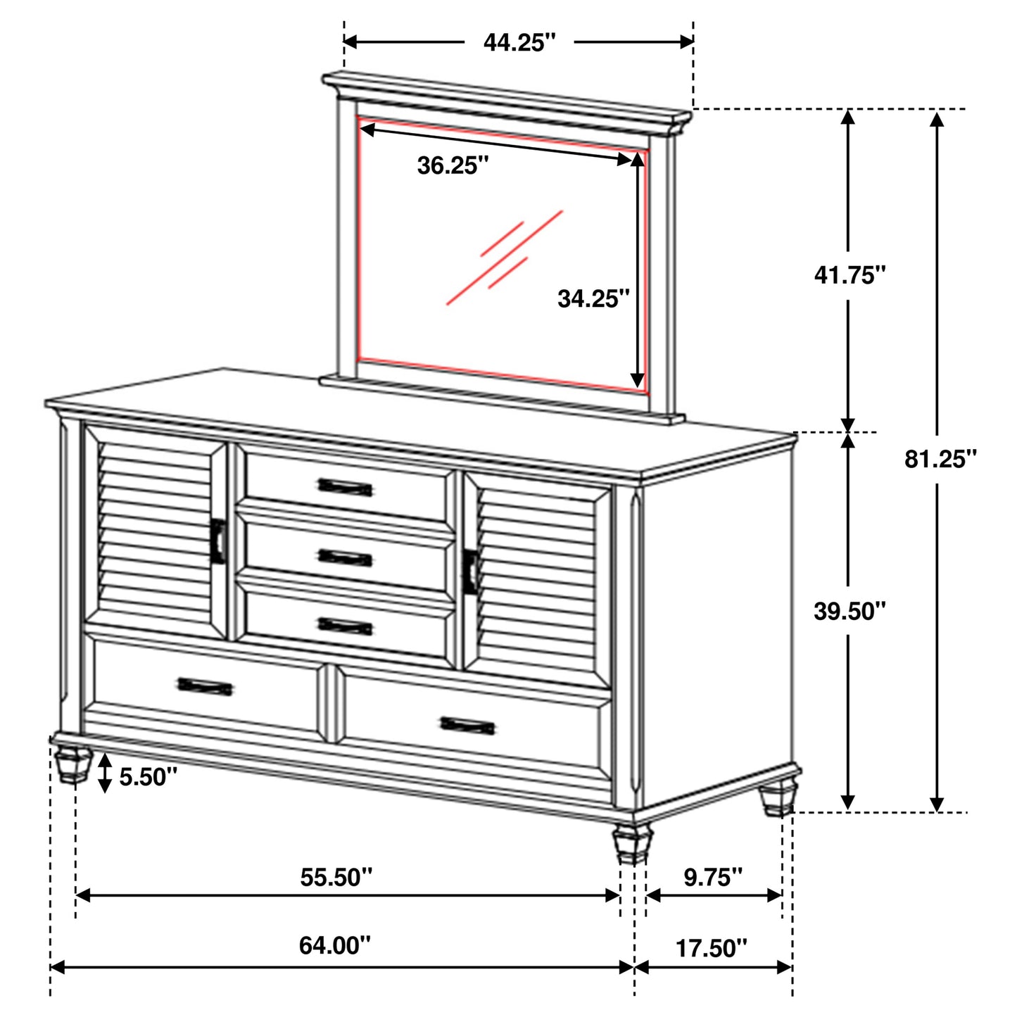 Franco 5-drawer Dresser with Mirror Weathered Sage