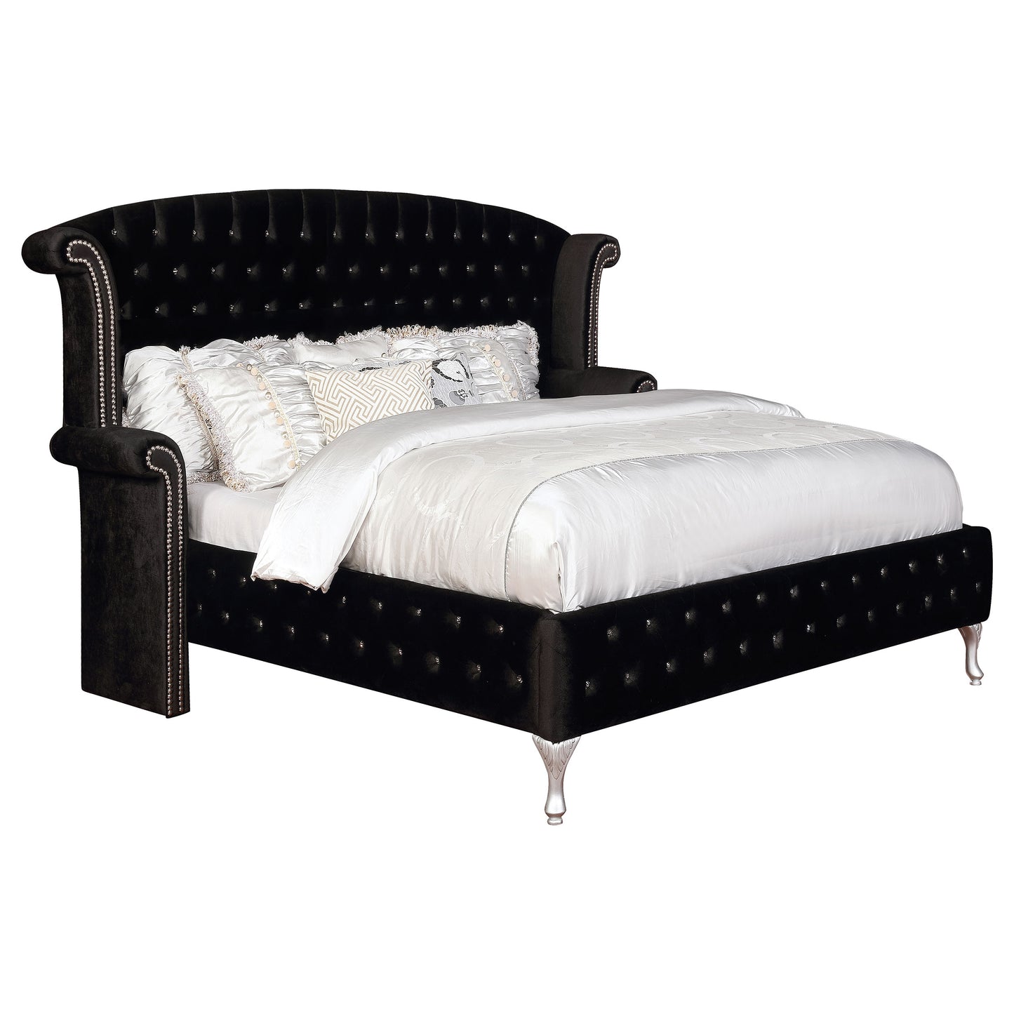 Deanna Upholstered Eastern King Wingback Bed Black