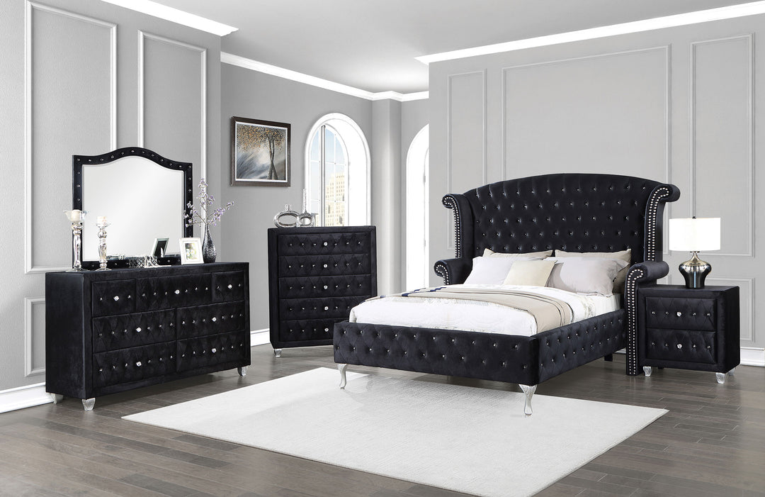 Deanna Upholstered Queen Wingback Bed Black