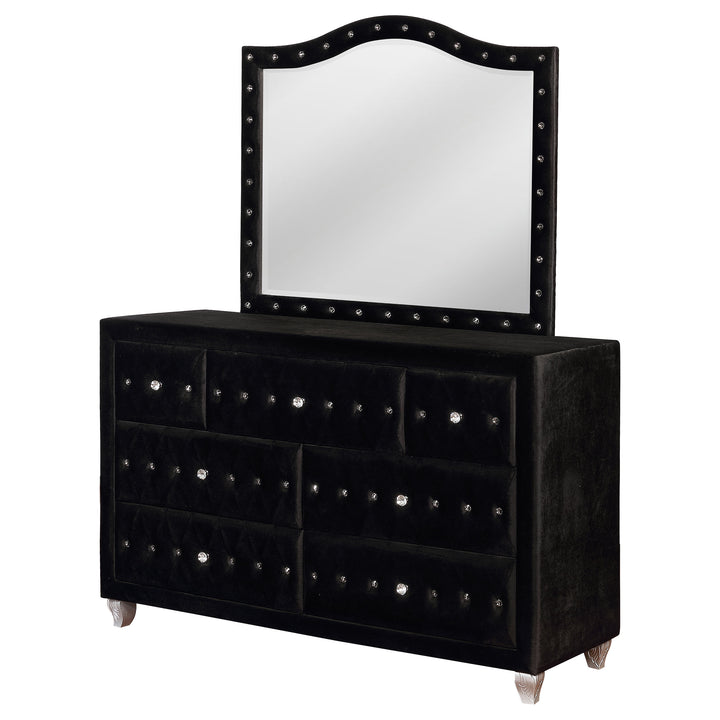 Deanna 7-drawer Upholstered Dresser with Mirror Black