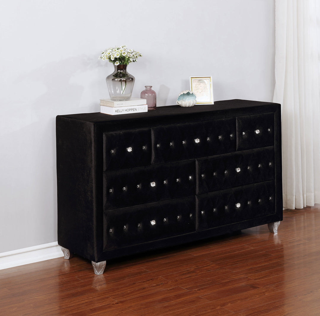 Deanna 7-drawer Upholstered Dresser Black