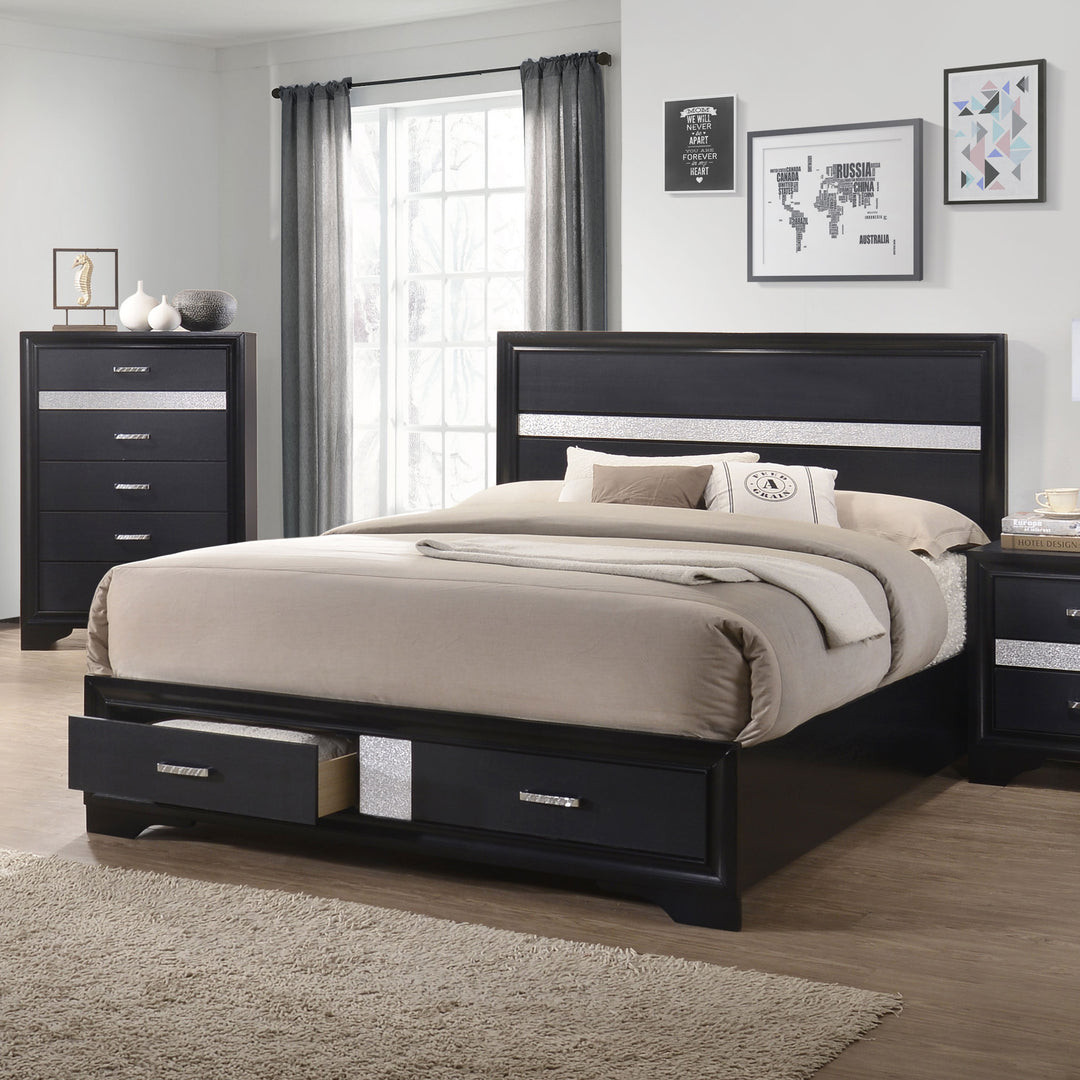 Miranda Wood California King Storage Panel Bed Black